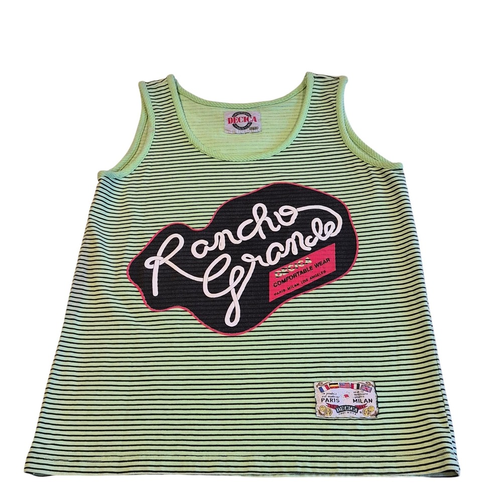 Vintage Decica Rancho Grande Striped Tank Top Lime Green Black Paris Milan